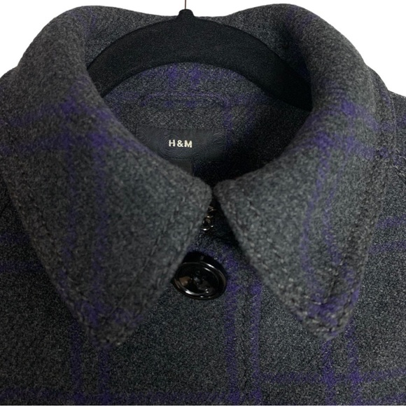 5. H&M Women’s Grey  & Purple Plaid Wool Blend Coat Size EUR 38 US 6 - Picture 4 of 13